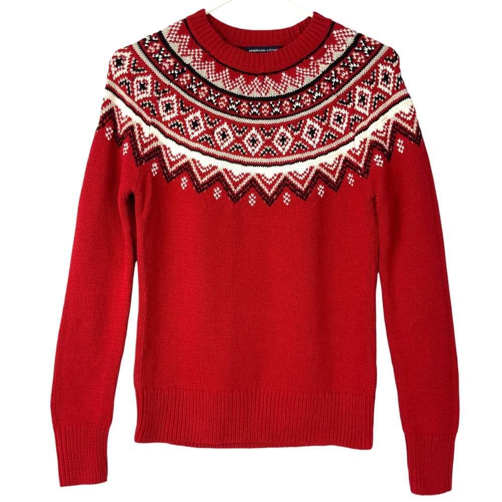 American Living Red Fair Isle Sweater XS Pullover Crewneck Long Sleeve Yoke Knit